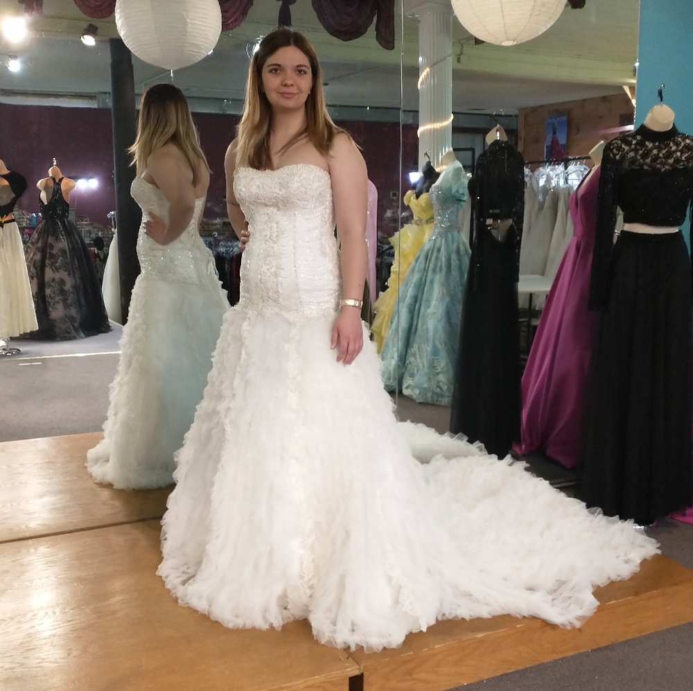Maggie Soterro Beaded Corset Ruffled Weddng Dres